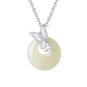 Natural Jade Double Butterfly Safety Buckle Pendant Jade Donut Butterfly Pendant Versatile Necklace Women’s Niche Clavicle Chain