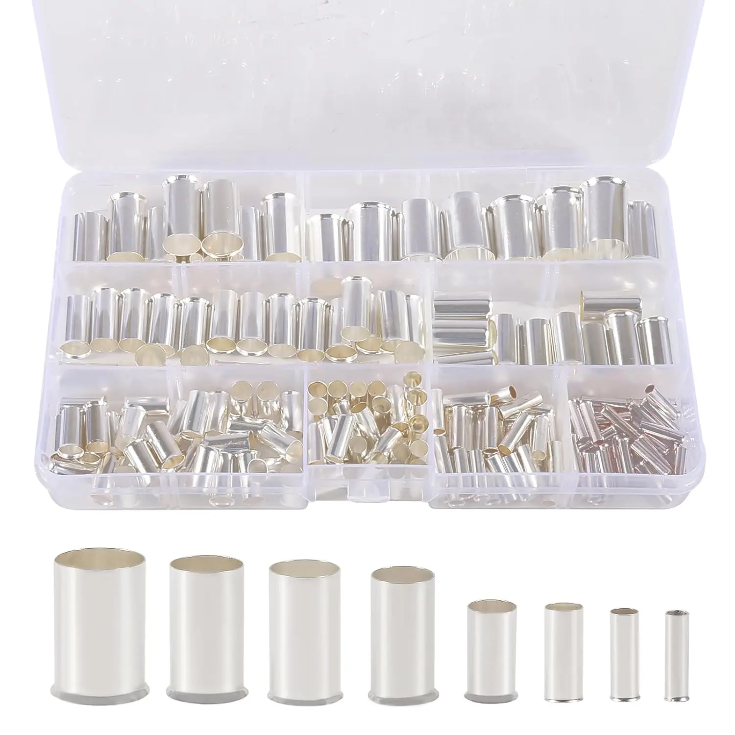166PCS Wire Ferrules Kits Silver Plated Copper Crimp Terminal Connector Sleeves Insulated Electrical Cable Cord Pin End Terminal 8 Sizes AWG (1/0 2/0 2 4 6 8 10 12) Yifanyou Sports