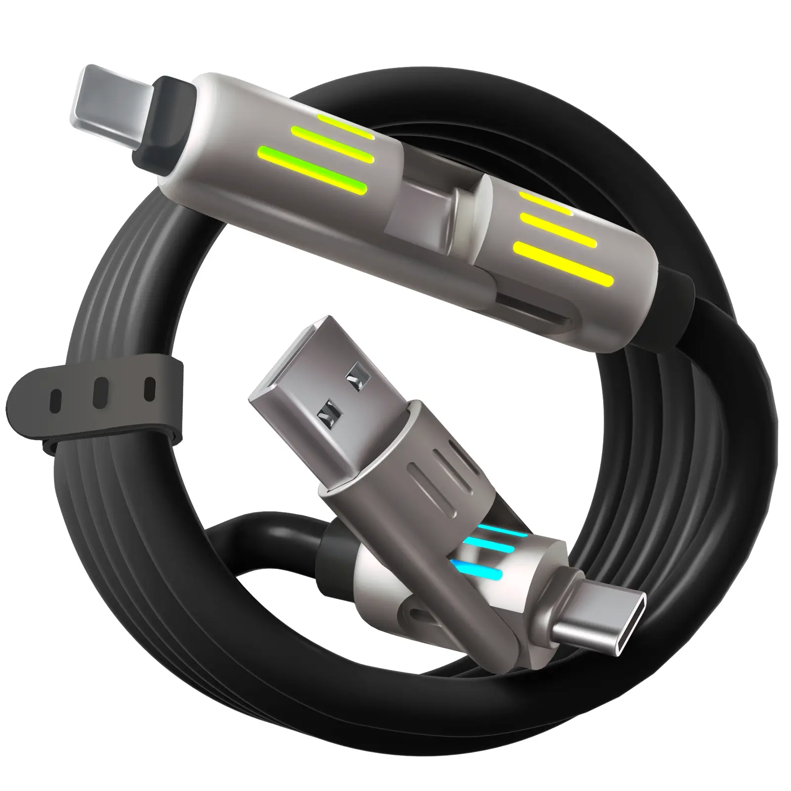 LWW 240W 4-in-1 USB C Cable, 4ft, Aluminum Alloy, Fast Charging and Data Transfer, Compatible with iPhone 15/14, Phone, iPad Pro 4-in-1 Multi-USB Charging Cable Adjustable Retractable