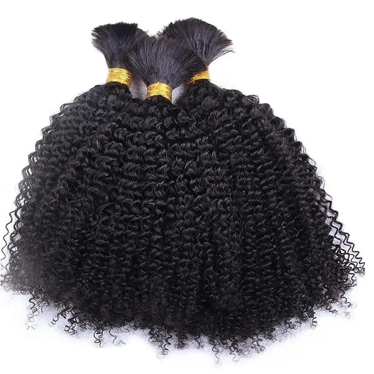 Double Drawn Bulk Kinky Human Hair For Braiding Curly Natural Black