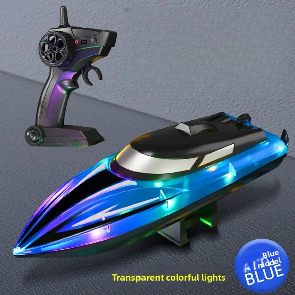 Rechargeable LED RC Minijet Speedboat - Fast Electric Boat with Colorful LED Lights, Outdoor Pool/Lake Summer Toy Gift for Kids (Blue Model) (Toys & Hobbies, Electric Remote Control Boats)