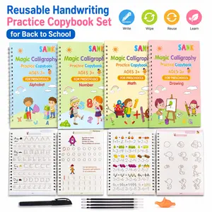 MIUVA Reusable Handwriting Practice Copybook Set 4 Pack with Pen Refills and Grip Letter Tracing Workbook Vocabulary Learning Aid for Back to School Supplies Lettering