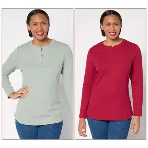 Denim & Co. Essentials Waffle Knit 2-Pack Henleys