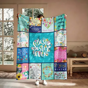 Best Sister Ever Floral Patchwork Blanket, 1 Count Soft Warm Flannel Throw Blanket, Cozy Nap Blanket for Sister Gift