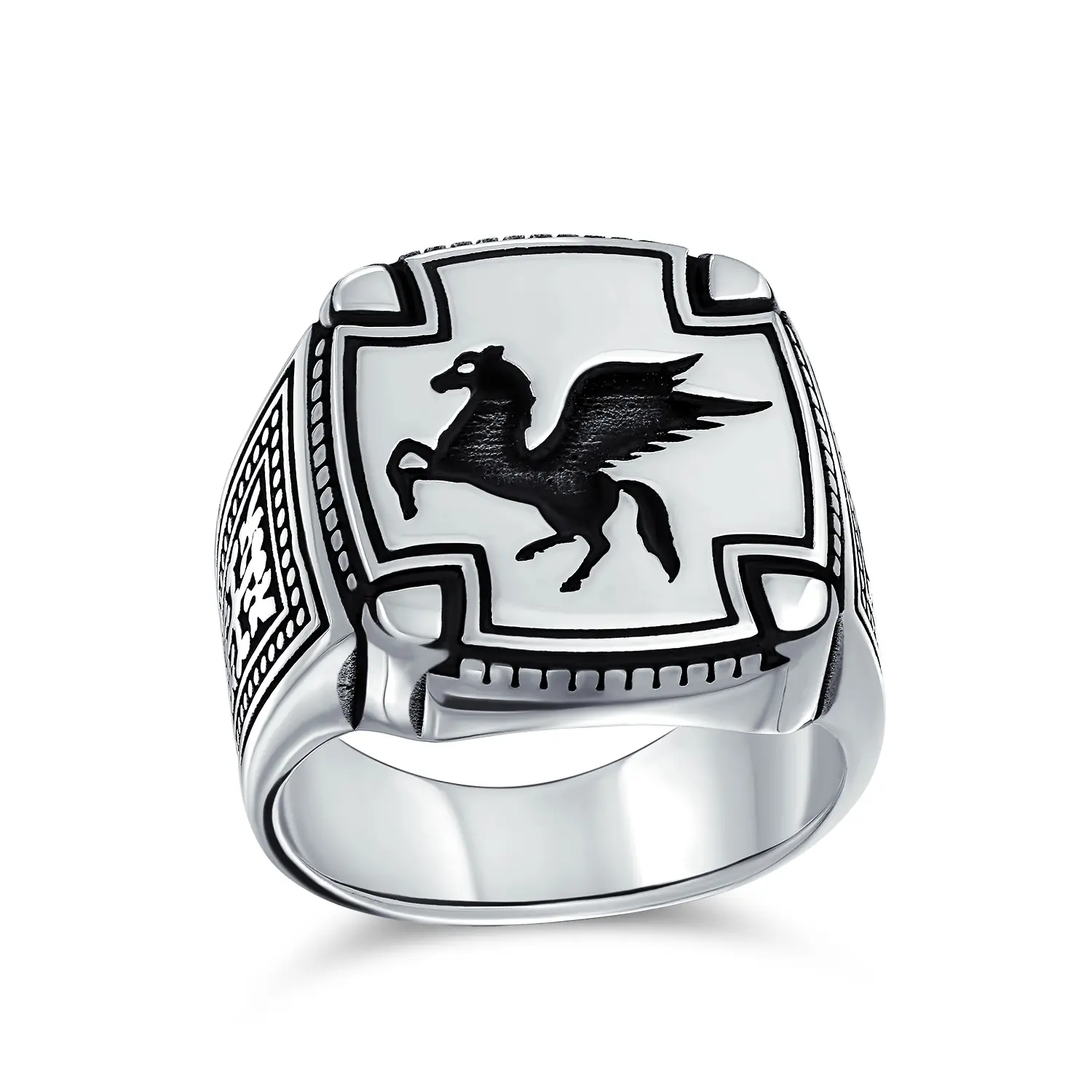 Men's Mythical Pegasus Signet Statement Ring Oxidized .925 Sterling Silver