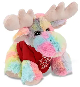 DOLLIBU 9" Rainbow Floppy Moose Stuffed Toy - Super-Soft Polyester Plush, Outfitted with a Red "I Love You" Shirt, Rainbow Plush