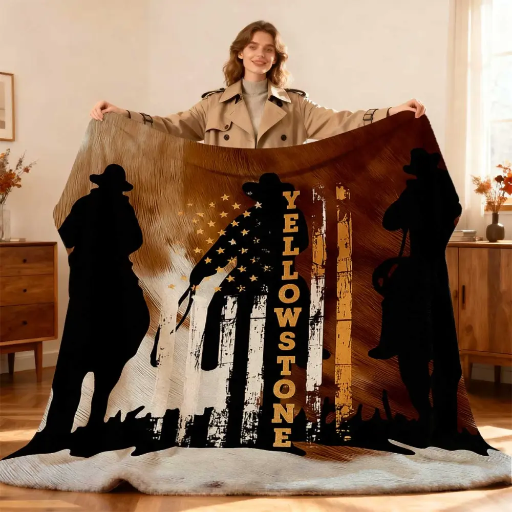 Yellowstone Blanket, Yellowstone TV Show Western Throw Blanket, Cowboy Ranch Fleece Blanket for Couch Sofa Bed, Dutton Ranch Style Home Decor, Rustic American Country Blanket, Gift for Yellowstone Fans, Western Cowboy Lovers