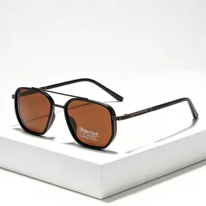 Classic Geometric Double Beam Sunglasses for Women Men Polarized Retro Tattoo Sunglasses for Travel Driving&Anti-Glare Eye Protection