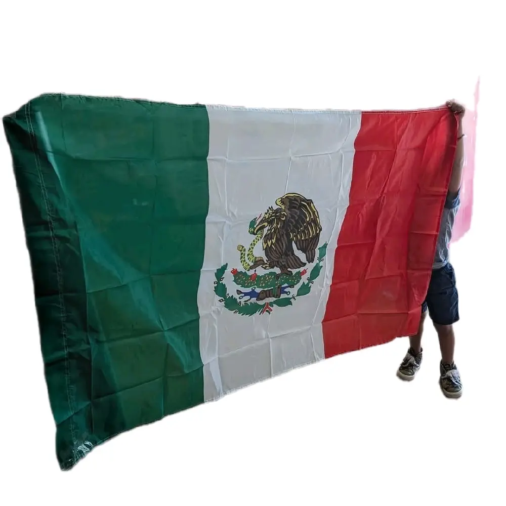 Mexican Flag - 3 Colors: Green, White & Red - Featuring Eagle and Wreath Design - High-Quality Fabric with Durable Edges