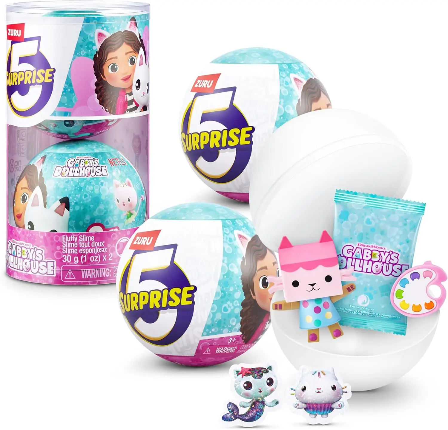 5 Surprise Gabby's Dollhouse by ZURU, Toy Figures, Collectible, Mystery Capsule, Toy for Girls Ages 3 and up, Gabby Girl, Pandy Paws, Baby Box & Mercat Toy Figures, Girls & Boys 3+ (2 Capsules)