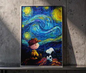 “Charlie Brown & Snoopy Starry Night Poster – Van Gogh Inspired Aesthetic Wall Art”