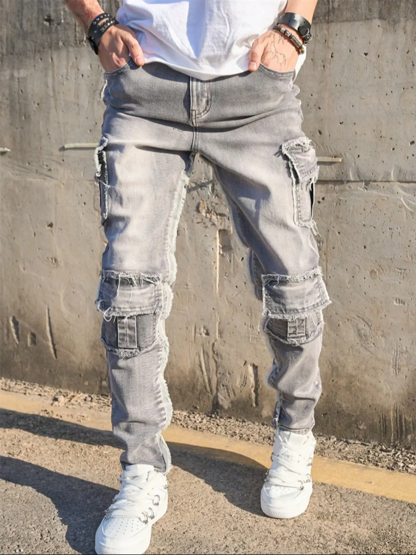Men's New Korean Style Slim-Fit Denim Jeans, Fashion Casual Youth Workwear Pants, Multi-Pocket Design for All Seasons
