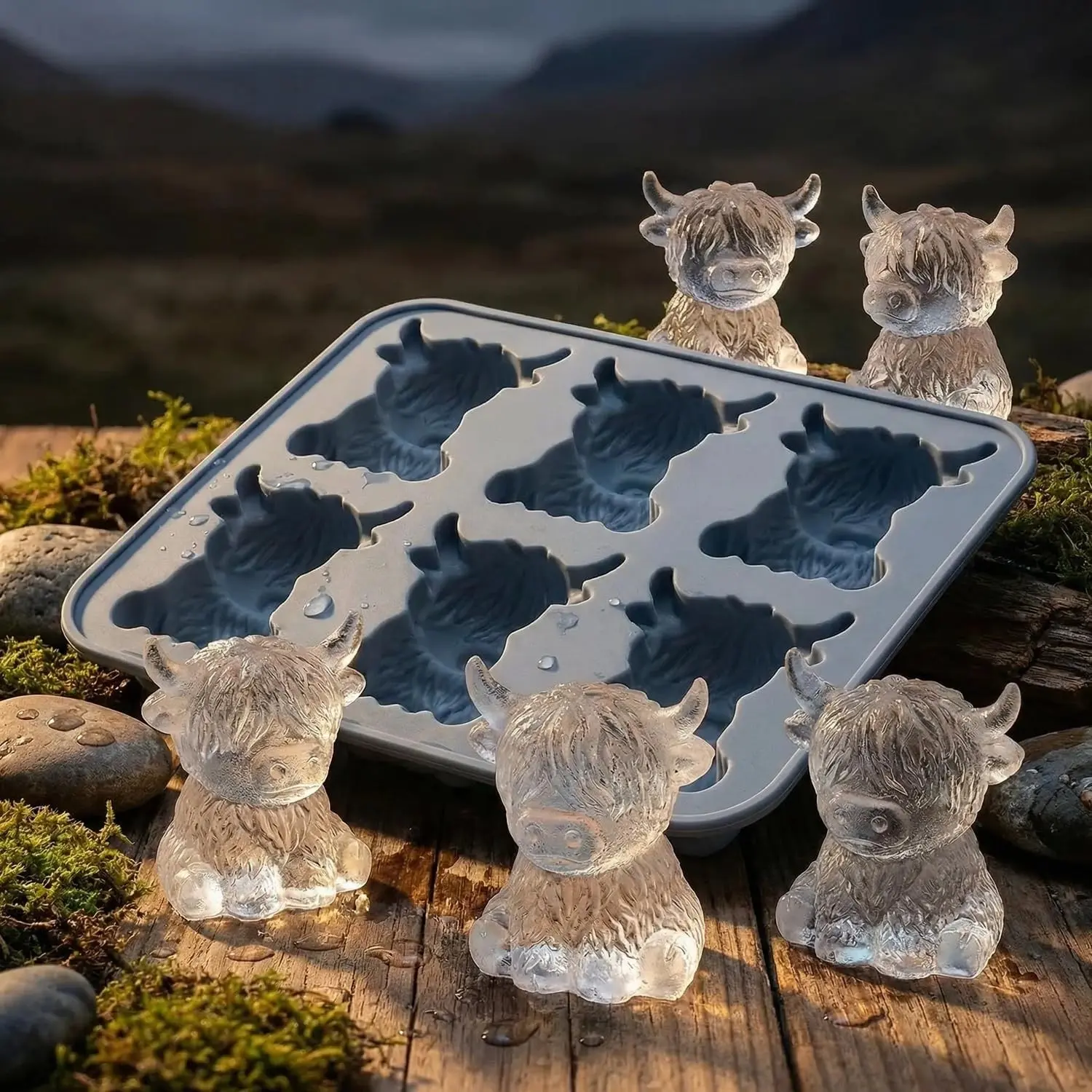 Mini Highland Cow Ice Cube Mold, Fun 3D Silicone Ice Tray for Whiskey Cocktails Beer, Home Bar Accessories, Cute Animal Novelty Ice Mould, Ice Cube Maker, Ice Molds, Whiskey Ice Cubes Mold