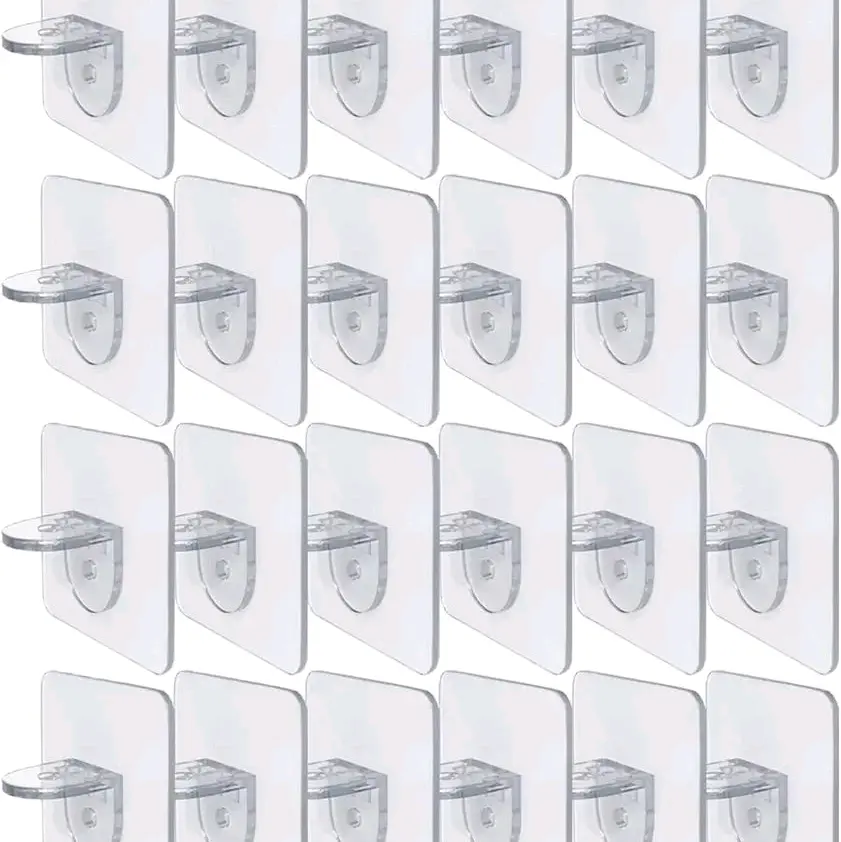 Self Adhesive Shelf Stabilizer 24pk Clear Transparent Wall Mounting Support for Shelves 24 Pieces Pack