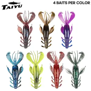 Taiyu 4pcs/pack Multi-Hair Shrimp Fishing Soft Lure, Durable PVC Material 10g 10cm, Fat Bug Bait Dual-T Tail for Bass Fishing