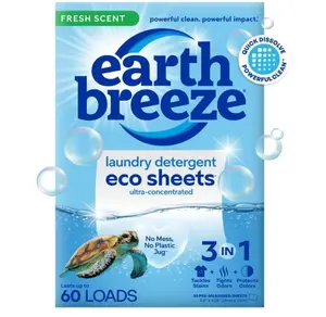 Earth Breeze Laundry Detergent Sheets Fresh Scent - 60 Loads No Plastic Jug Concentrated Laundry Detergent 30 Sheets