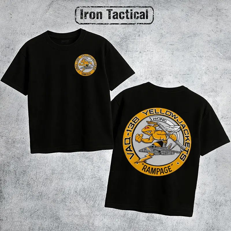 Iron Tactical VAQ-138 Yellowjackets EA-18G Growler Graphic T-Shirt Men's Naval Aviation Apparel Electronic Attack Squadron Outdoor Sports Apparel Gift Men