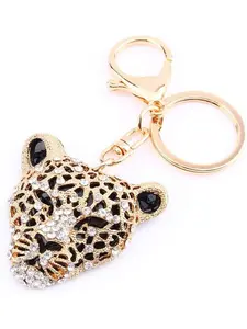 Leopard print bag pendant, 2 x 1.97 inches leopard print pendant, gold rhinestone keychain, cute cheetah head wallet keychain, sparkling crystal charming decoration wallet handbag, ladies' girlfriend, gold, Bling bling keychains