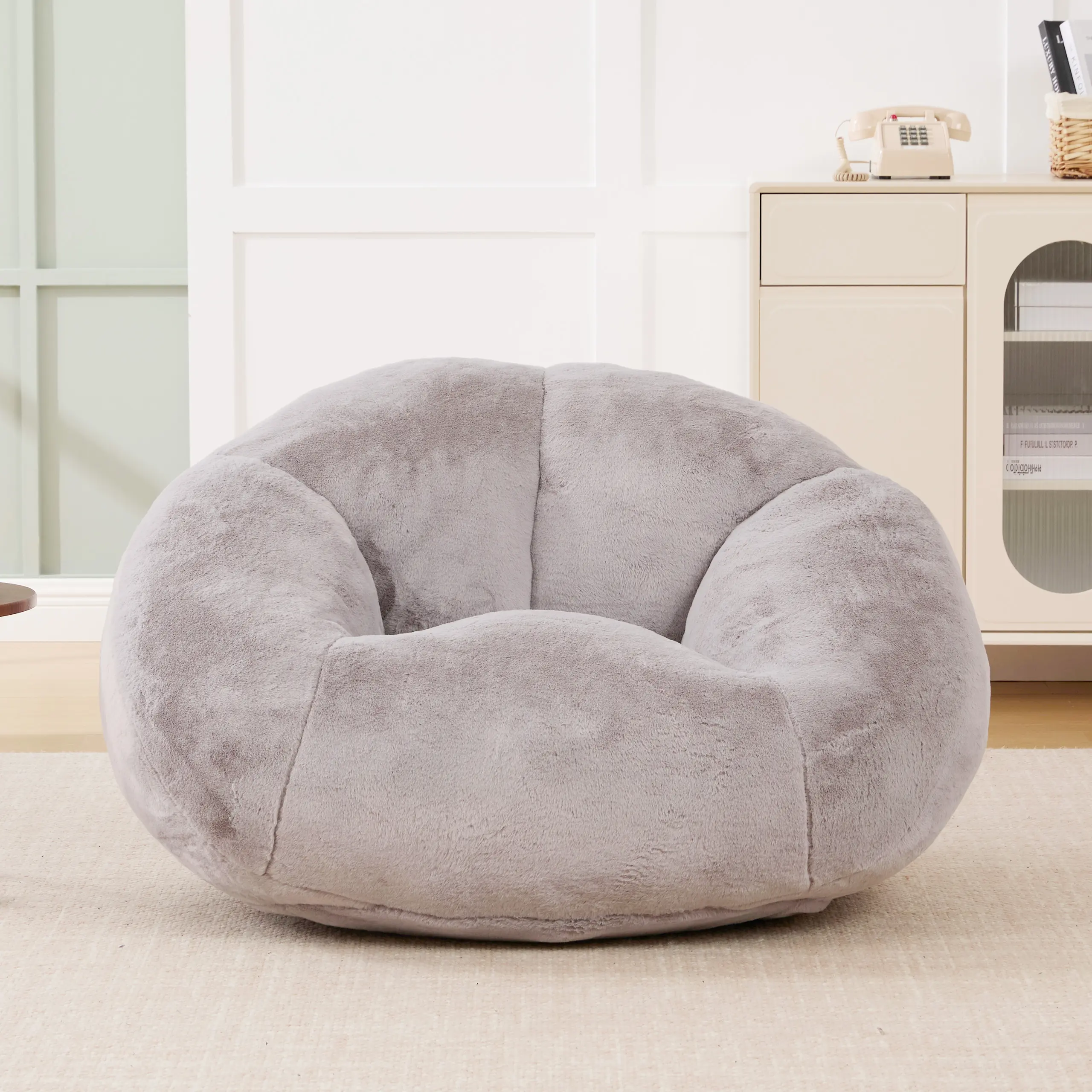 Oversized Plush Shell Bean Bag Chair, Ergonomic High Back Bean Bag Sofa, 300LBS Heavy Duty Soft Fluffy Floor Couch for Adults Kids, Pet Friendly Washable Lazy Chair for Bedroom Living Room Office
