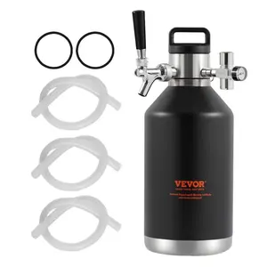 VEVOR Beer Growler Tap System, 128Oz 4L Mini Keg, 304 Stainless Steel Pressurized Beer Growler, Keg Growler with Pressure CO2 Regulator Faucet, Leak-Proof Ring For Draft, Homebrew, Craft Beer