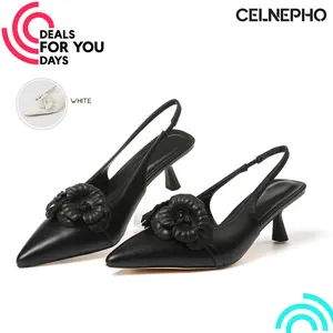 CELNEPHO Slingback Sandals for Women Heeled Sandals Closed Pointed Toe Mid Heels Fashion Pumps For Ladies Gift Party Dress Heel Deals For You Days