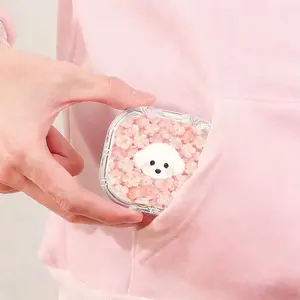 Pink Floral Bichon Frise Printed Retainer Box Healing Style Denture Storage Case Adult Kids Universal Orthodontic Retainer Box Lightweight Portable Invisible Aligner Case
