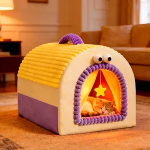 Cat Bed Cave: A Versatile Pet House for Indoor Cats and Small Dogs, Featuring a Washable, Foldable Design with a Removable Cushion