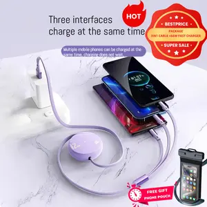 Package charger + 3 in 1 Retractable Charging Cable [3A,3FT] Multi USB Cable Fast Charger🔌 Fast-Charging USB-C type c Electronic girl magnetic phone charger Smartphone Cellphone