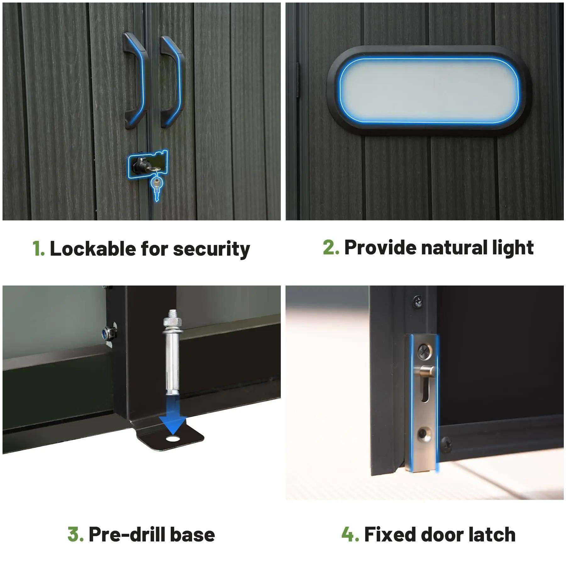 Outdoor Resin Storage Shed Lockable Door Waterproof Plastic Garden Tool Shed Windows Vents Patio Furniture