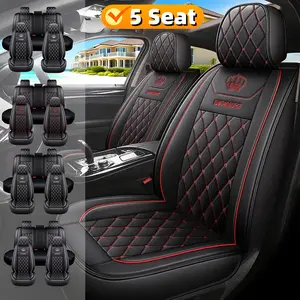 New Style Car Seat Covers with Premium PU Leather Water Resistant Wear Resistant Crown Embroidery for All Five Seats Front and Rear Suitable for All Seasons