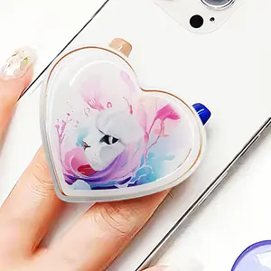 Cute Collapsible Heart-Shaped Phone Grip with Watercolor Cat Design, Kawaii Pink Love Handle Phone Grip Stand for iPhone, Kindle, iPad | Aesthetic Phone Charm & Accessories for Girls & Women
