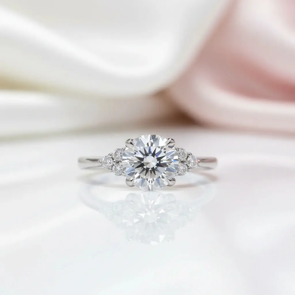 14k White Gold 1.1 Ct Round Cut CVD Lab Diamond Option Engagement Ring