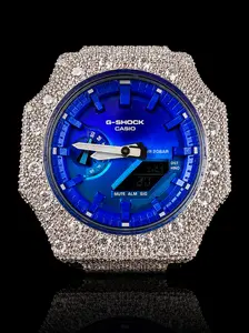 Custom Casio G-SHOCK GA-2100FLS-8A2DR Moissanite Watch – 14.75 CTW Blue Dial Edition