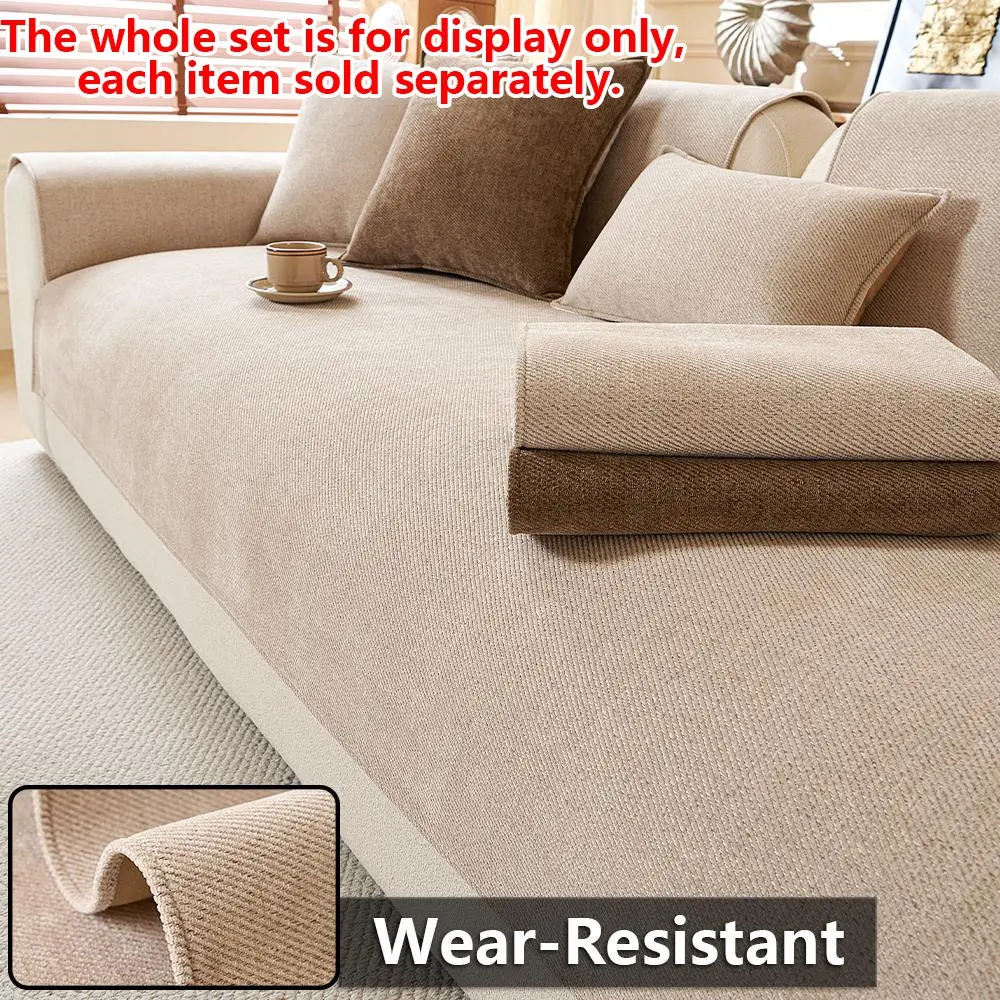 Minimalist Striped Solid-Color Sofa Cover, Soft Couch Cover, Chenille Anti-Slip Scratch-Resistant Sofa Slipcover, Dustproof Wrinkle-Resistant Soft Sofa Protector, Pet-Friendly Sofa Cover, Suitable for 1-4 Seater Sofas, All-Season Usable, Machine-Washable