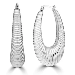 Stately Steel Oval Shrimp Hoop Earrings