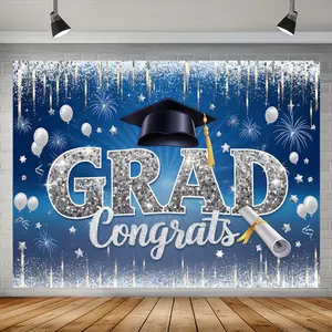 2D Graduation Party Banner with Grad Congrats Design, 2026 Graduation Celebration Decoration, Grad Party Decorations, Shimmer Wall Backdrop for Homes and Parties, Mixed Colors for Outdoor and Indoor Use