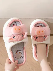 Women's Cute Cartoon Pig Design Slippers, Casual Soft Comfortable Home Slippers, Non-slip Thick Soled Slippers for Indoor & Outdoor Wear, Slide