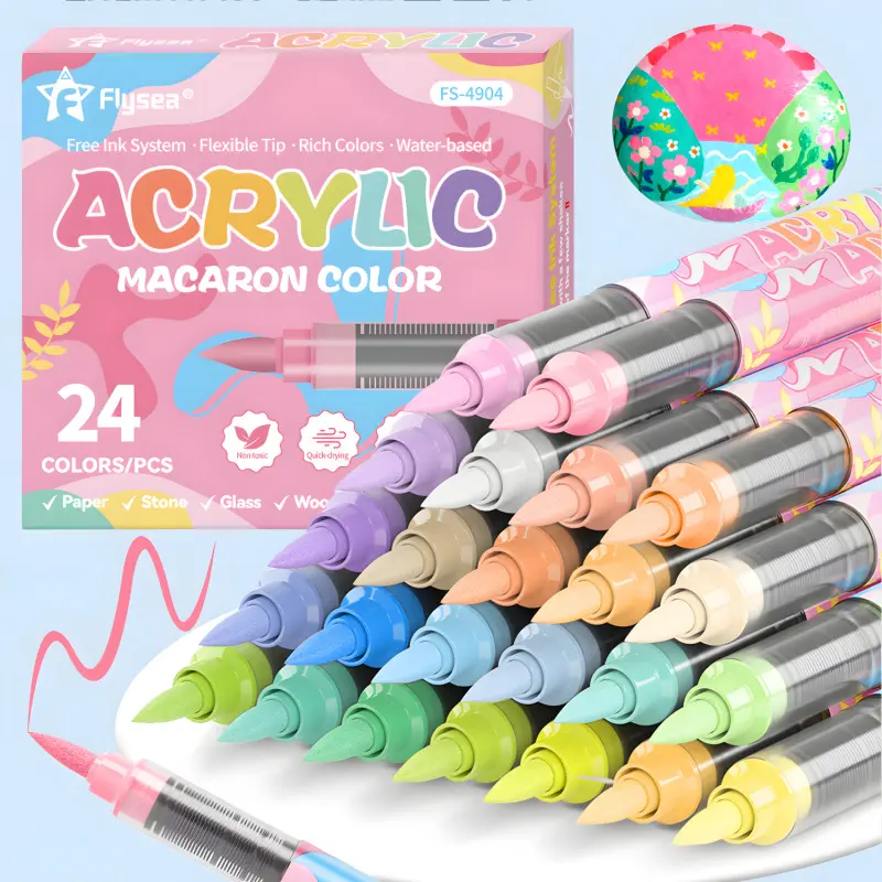 Acrylic Paint Markers,Macaron Series Set,Soft Brush Tip Water Based, Straight liquid Markers, Drawing Markers for Wood, Canvas, Rock Painting, Glass, Diy Crafts, Fabric Paint, Art Markers Set