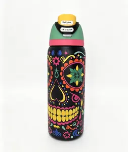 Owala 32oz Style Sugar Skull FreeSip Water Bottle - Leak-Proof Insulated Stainless Steel Vacuum Flask with Pasta Straw, Sling - Portable, Reusable, Washable for Active Lifestyles, 24H Cold Retention, Day Gift (Drinkware, Kitchenware), Bottle Vacuum Flasks