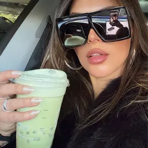 Shadz Lauren Women's XXL Oversized Betty Sunglasses Flat Square Aviator Frame PC Lens Full UV Protection ISO Certified Fashion Glasses