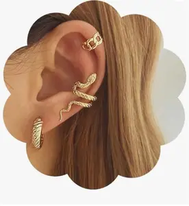 Snake Ear Cuff Earrings Circle Serpent Ear Crawler Earrings Gold Circle Hoop Earrings Multiple Cartilage Earrings Set Jewelry for Women and Girls