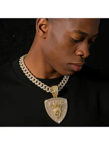 New Arrival Men's Full Diamond Chain Hip-Hop Style Personalized Crown Lion Head KING Shield Pendant Necklace