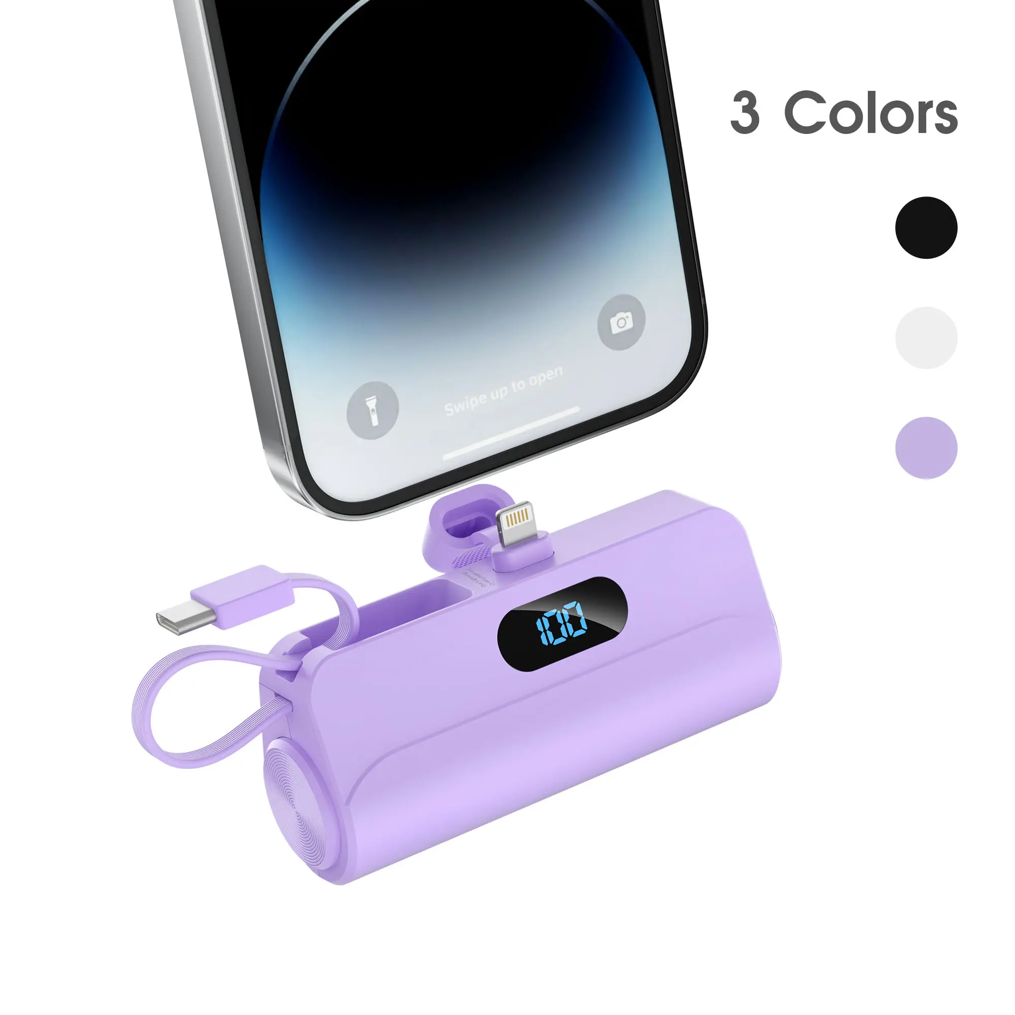 citicr 5000mAh mini, compact and portable charger, built-in iOS plug /Type-C cable, 12W fast charging, compact and cute stand essential for travel, suitable for iPhone16/15/14/13/12 series and Android