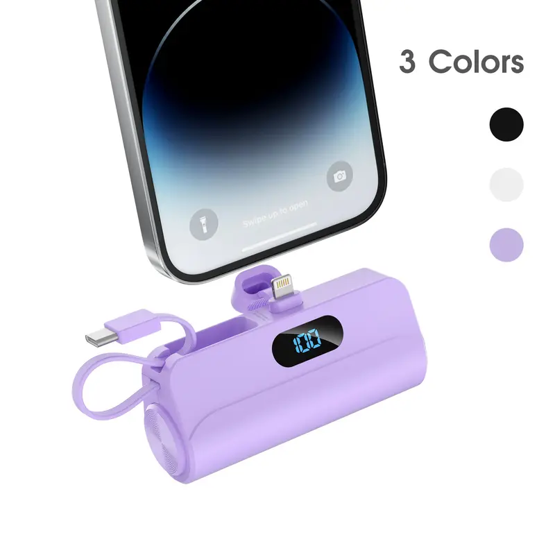 Citicr Portable Power Bank - <5000mAh High Power Portable USB C Battery, Mini Chic Stand, Built-in iOS Plug/Type-C Cable, 12W Fast Charging, Digital Display, M2 Compatible with iPhone16-12 & Android Smartphones