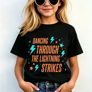 Dancing Through The Lightning Strikes Glitter Graphic Casual Black T-Shirt #GraphicTee #AestheticShirt #LightningDesign