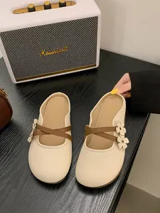 College Style Japanese Floral Half Slipper, French High-End One-Piece Outdoor Round Toe Sandals, Open-Toe Low-Cut Perfume Wind Slippers