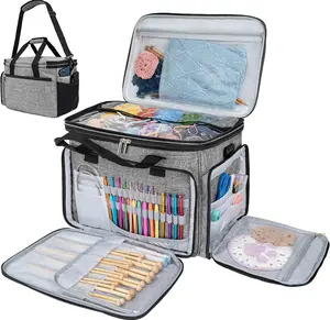 Knitting Bag Yarn Storage Tote, Large Crochet Organizer Bag, Yarn Storage Holder for Crocheting Knitter, Knitting Project Bag, Crochet Accessories Set, Gifts For Crochet Lovers, Heather Grey