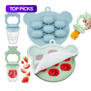 Cartoon Bear Design Pacifier with Ice Cube Tray, 2 Counts/set Baby Feeding Fruit & Vegetable Feeder & Ice Mold, Silicone Baby Fruit Bite Tool #TOP PICKS