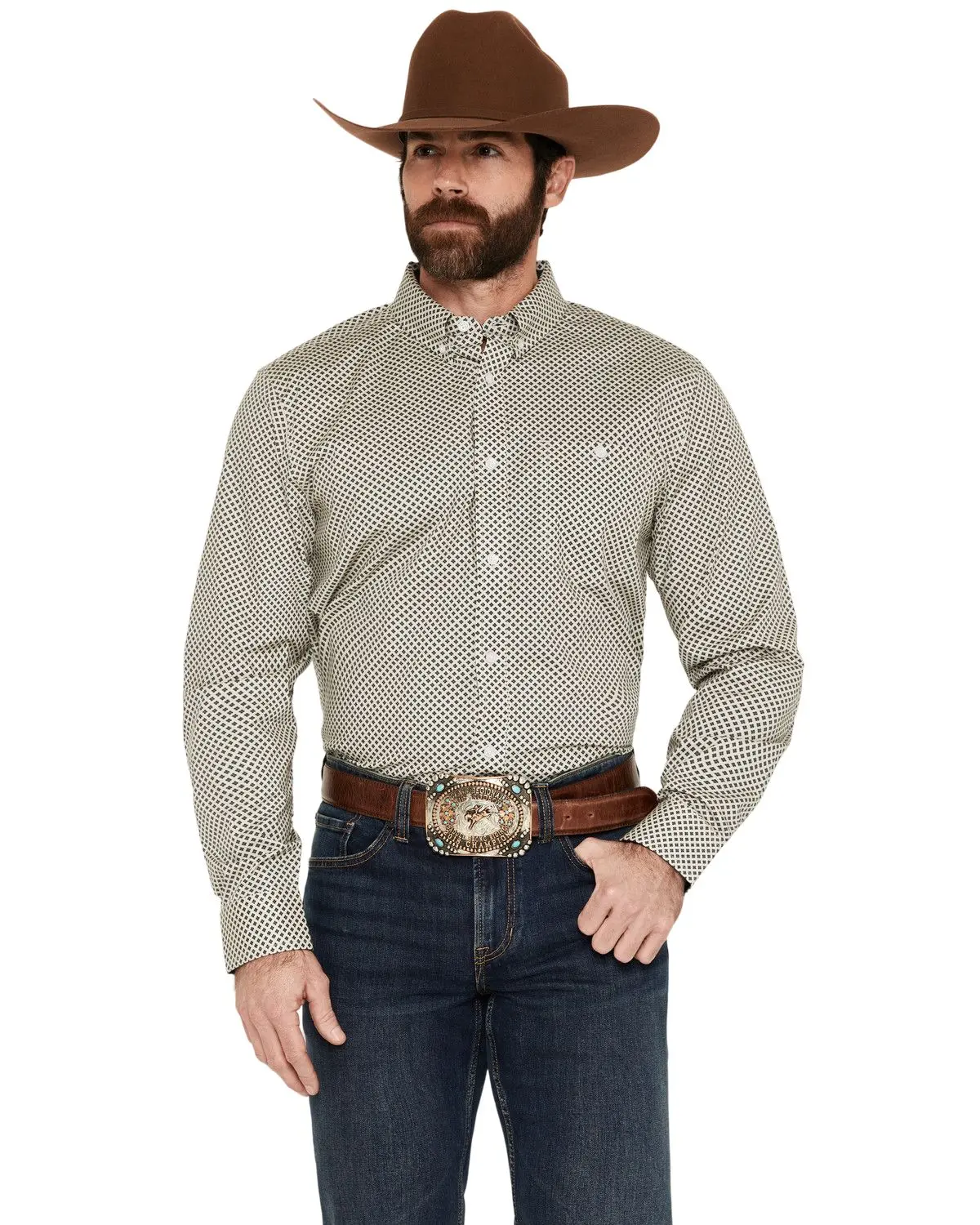 Rank 45 Men's 45&Reg; Men'S Thorn Geo Print Long Sleeve Button-Down Stretch - Rmho24w19-Iv
