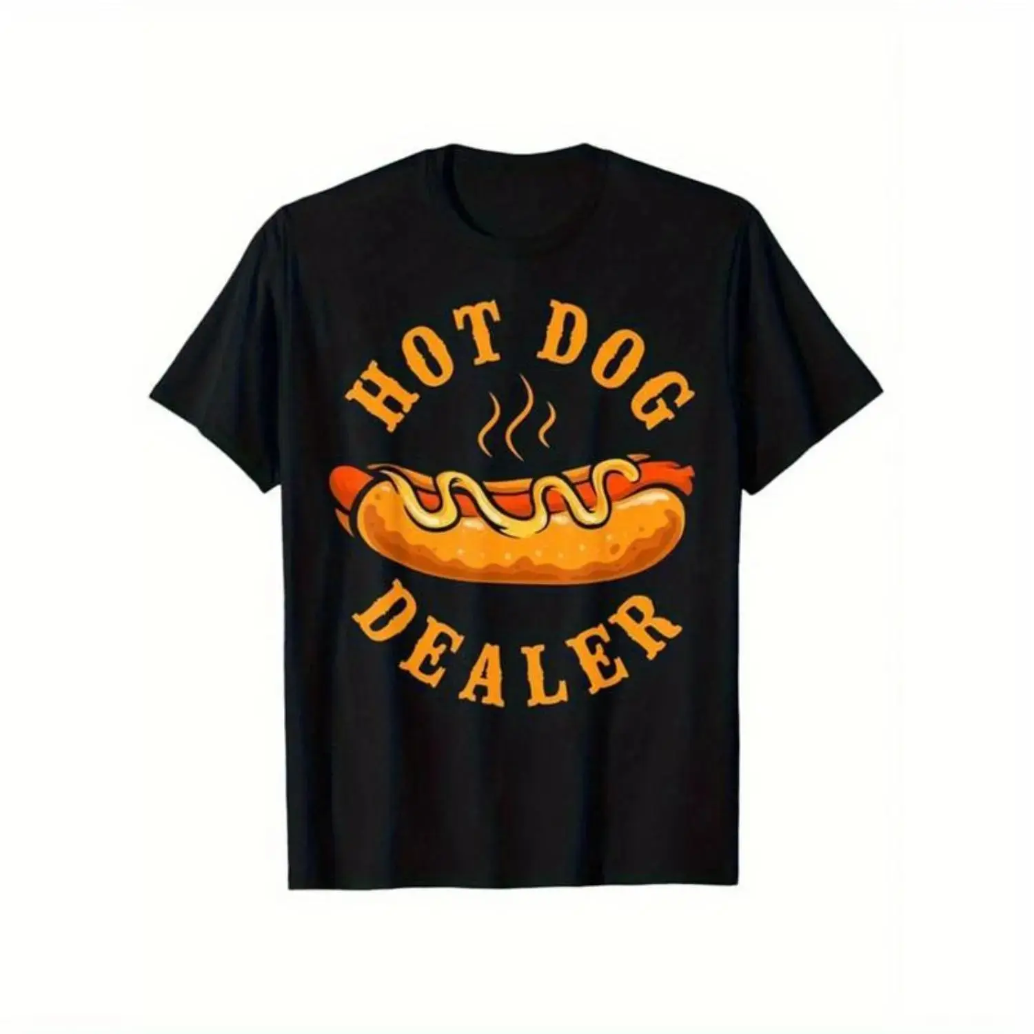 Men's Cotton Short-Sleeve Vintage Graphic Top - Black Novelty Menswear Casual Streetwear with Funny Hot Dog Sausage Print, Ideal Gift for Food Lovers (Unisex Fit)